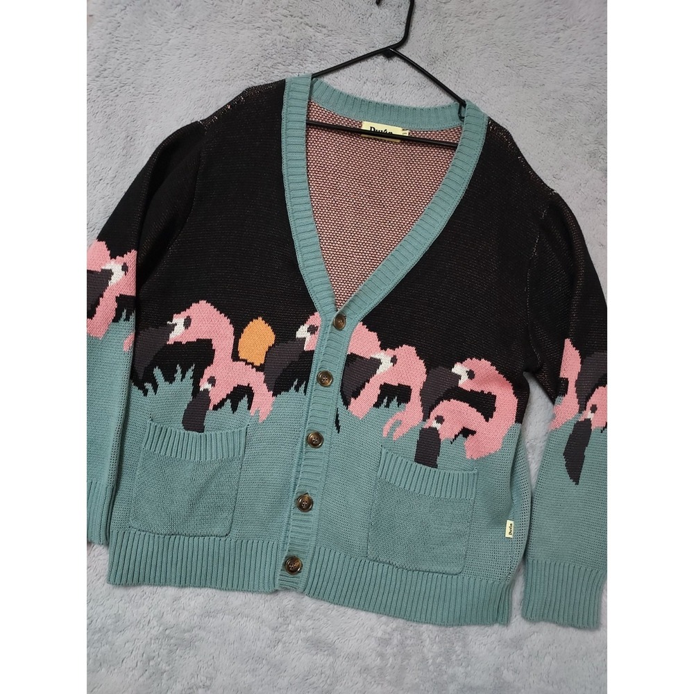 Duvin Cardigan Sweater Mens 2XL XXL The Filthy Flamingo Cotton Knit Tropical EUC
